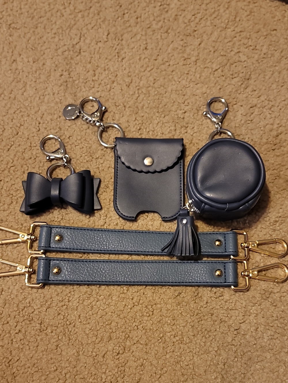 Itzy Ritzy Navy Leather Accessory Keychain and Stroller Strap Set